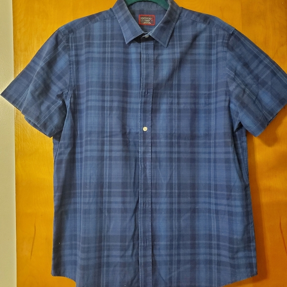 UNTUCKit Shirts Untuckit Navy Blue Black Plaid Button Front Short